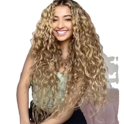 China 2021 Fashional Wigs Water Wave 2021 Lace Wigs Modern Blend Gradient Human Hair Curly Wig Hair for sale