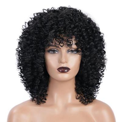 China Cirly Kinky Curly Wig Fashionable Curly Heat Resist Soft Synthetic Short Curly Hair Wig With Big Bangs Bouncy Fluffy for sale