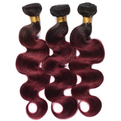 China Unprocessed Indian Human Hair 1B/Burgundy Ombre Raw Virgin Body Wave Hair 10 Bundles With Weave Bundle for sale