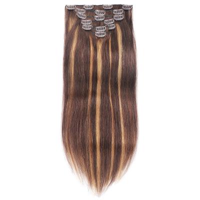 China Silky Straight Wave Clip In 100% Raw Color Brazilian P4/27 Ombre Hair Extensions Hair Straight Hair Extension for sale