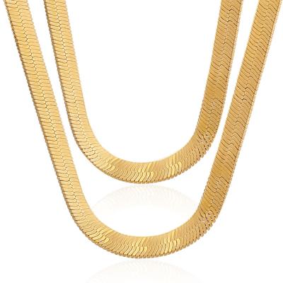 China Fashion Trendy Design Gold Plated Stainless Steel Chain Necklace Women Flat Fishbone Snake Chain Necklace Jewelry for sale