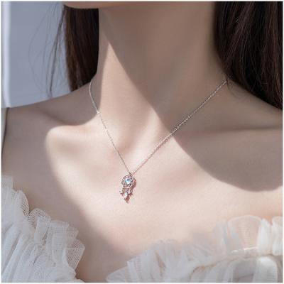 China 2021 New E-Co Friendly Trendy Silver Color Necklaces For Women Lady Temperament Dreamcatcher Couple Sweet Pendant Clavicle Chain Gift for sale