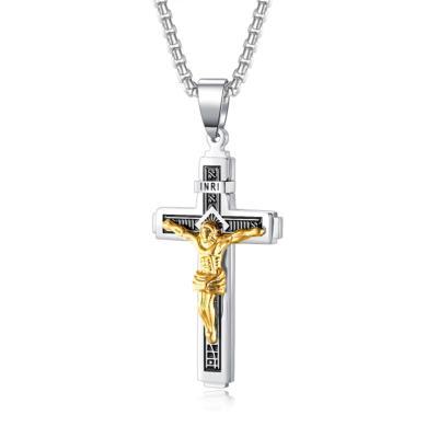 China Wholesale E-Co INRI Christian Jewelry Gold Plated Stainless Steel Friendly Jesus Crucifix Cross Necklaces Pendants For Men 21.6