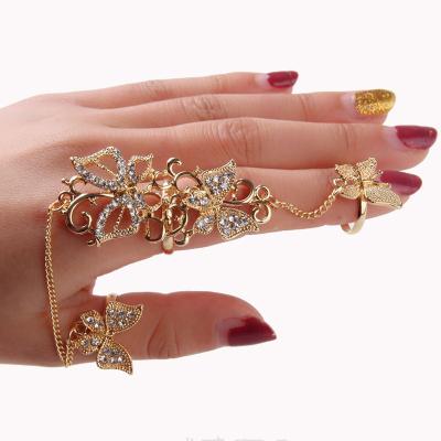 China European and American butterfly temperament fashion personality butterfly cavity set flower vine rhinestone adjustable finger women rings for sale