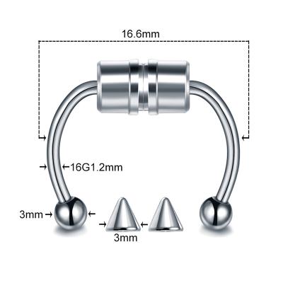 China Fake Nose Ring Hip Hoop Septum Rock Stainless Steel Magnet Punk U Nose Piercing Punk Body Piercing Jewelry for sale