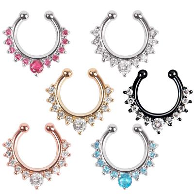 China Environmental Friendly Stainless Steel Non Pierced Clip On Circle Lip Ear Septum Fake Nose Ring for sale