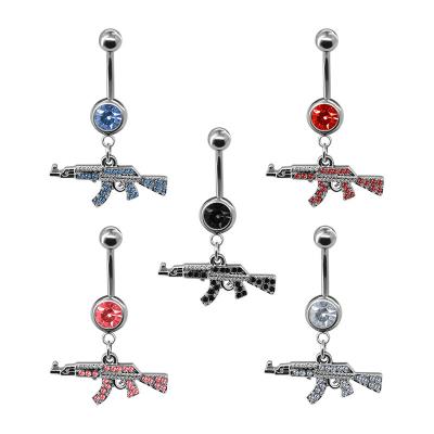 China Fashion Environmental Friendly Body Piercing Jewelry Dangle Navel Ring Clear Gem Gun Belly Button Ring For Women for sale