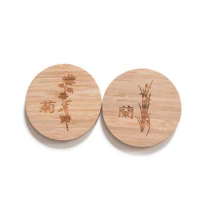 China Round Laser Logo Table Bamboo Drink Coasters  Funny Housewarming Gift for sale