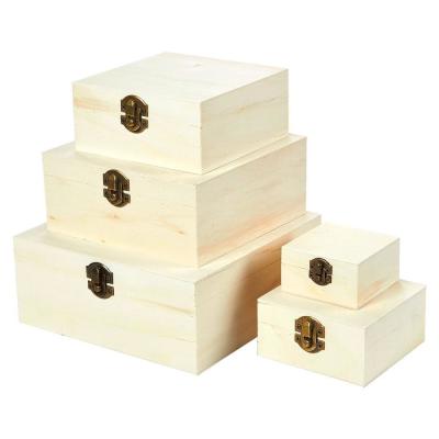 China Hinged-Lid Nesting Boxes for Arts Crafts Hobbies and Home Storage Unfinished Pine Wood Natural Wood Color for sale