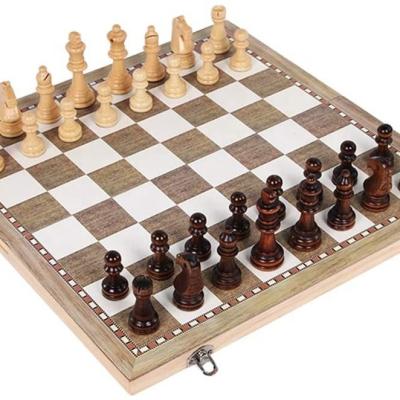 China 3 in 1 Chess Set Wooden International Chess Game Backgammon Checkers Chessboard Funny Board Game Puzzle Toys Gift with Portable for sale