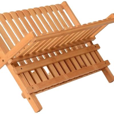 China Compact Collapsible Wooden Plate Rack Kitchen Bamboo Dish Drying Rack for sale