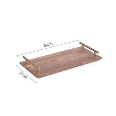 China bandeja de servicio de madera con mangos de metal, platos de servicio de decoración de granja con estilo, tabla de servicio de madera para otomana o pieza central en venta