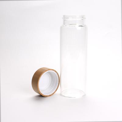 China Fruit and Tea Infuser Water Bottle. Double Walled Glass Bottle with Bamboo lid for sale