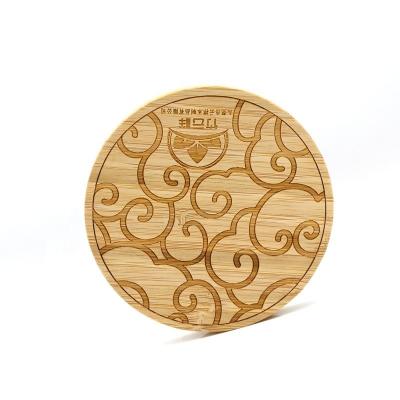 China Home Kitchen  Wooden Coaster Round Bamboo Coaster With Laser Lines for sale