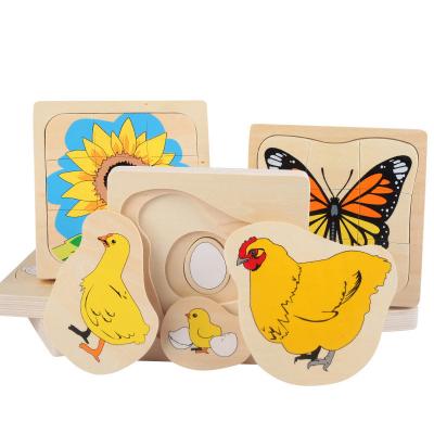 China Montessori early childhood education toys growth process Montessori animals and plants men and women multi-layer puzzle for sale