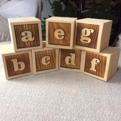 China Letter Pinewood Wooden Milestone Blocks Baby ABC Alphabet Blocks Photo Props for sale