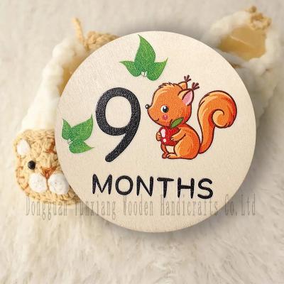 China Wooden Baby Monthly Milestone Cards Animal Milestone Cards Wooden Announcement Signs Welcome Newborn for sale