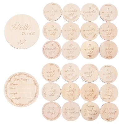 China Custom Wooden Baby Milestone Cards | 13 Double-Sided Hand-Crafted Circles with a Larger Disc | Baby Shower Gifts for sale