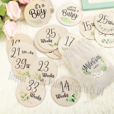 China Classic Plywood Baby Monthly Milestone Discs, Wooden Discs for Baby Announcement and Milestones for sale