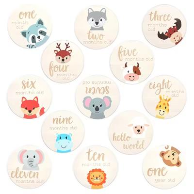 China Monthly Milestone Cards - The Perfect Wooden Discs for Adorable Animals Milestone Cards of Your Newborn Boy/Girl for sale