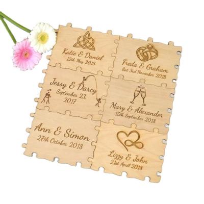 China Personalised Wooden Wedding Jigsaw Puzzle Piece Guestbook Personalized Guest Book for sale