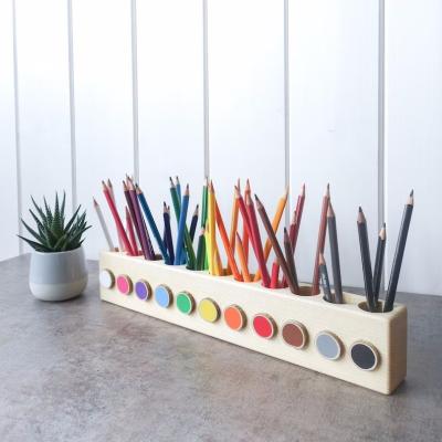 China Montessori wood pencil holder crayon holder color sorting adult coloring  wood desc organizer artist pencil organizer for sale