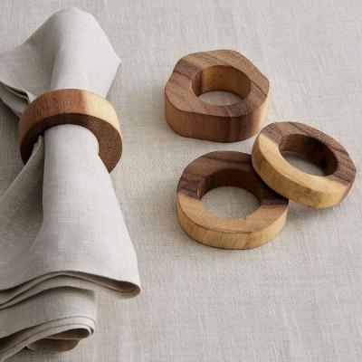 China Vintage Wooden Slice  Napkin Ring for Decoration or Wedding Acacia Napkin ring set of 4 pcs for sale