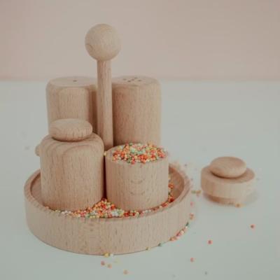 China Wooden Salt and Pepper Shakers Set for Play Kitchen for sale