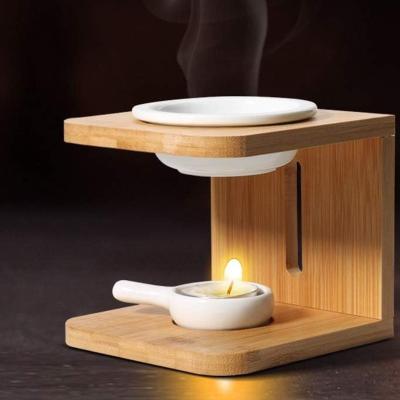 China Customized Scented Wax Melt Burner with Tealight Candle Holder, Wooden Essential Oil Burner for sale