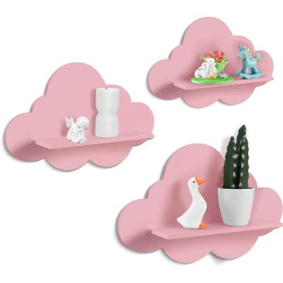 China Wavy Floating Wooden Shelves Cute Cloud Shelves Daisy Flower Plant Wall Shelf Kawaii Danish Room Decor for sale