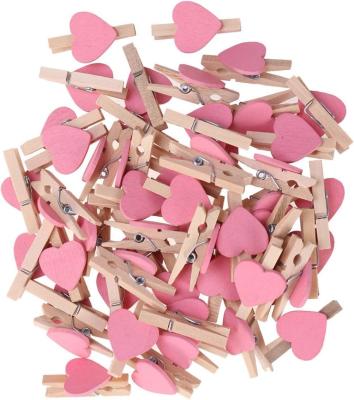 China Mini Wooden Clips Clothespins Crafts with Hearts for Wedding Party Valentines Day Decoration Photo Wood Clip Pink Clothespin for sale