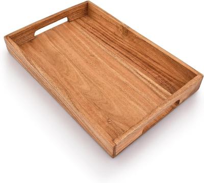 China Groothandel Tray met handvaten Houten serveerbak Snack Tray geweldig voor ontbijtkoffietafels Te koop