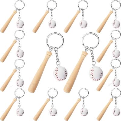 China Mini Baseball Keychain with Wooden Bat for Sports Theme Party Team Souvenir Athletes Rewards Party Favors for sale