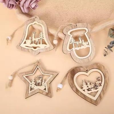 China Wooden Christmas Ornaments Set DIY Wood Christmas Hanging Decoration with Ropes for sale