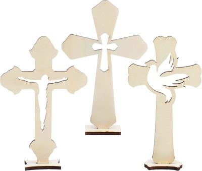 China Customized Christmas Nativity Wooden Cross Unfinished Wood Tabletop Cross for Crafts Standing for sale