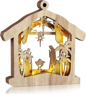 China Christmas Nativity Scene Ornament Wooden Nativity Set Christmas Ornament for sale