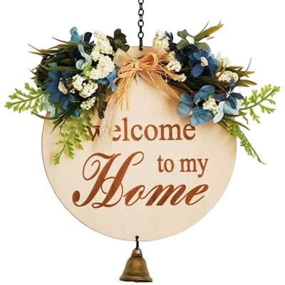 China Welcome Wreaths for Front Door Front Door Decor  Front Porch Decorations Hanging Sign Rustic Wood Hanging Sign with Bell for sale