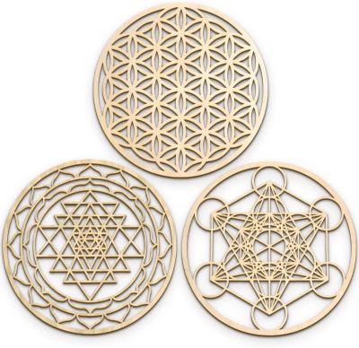 China Sacred Geometry Wood Wall Art Set, Zen Home Decor for Yoga/Meditation, Wooden Wall Hanging Sculptures for sale