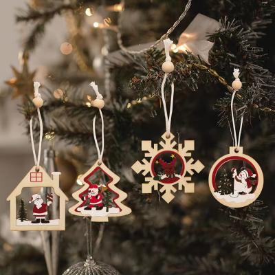 China Festive Christmas Wooden hangings Party Christmas decorations Wooden Christmas ornaments for sale