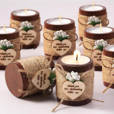 China Customized village wooden tea light cylinder candle holder Bride shower Wedding baby shower party for sale