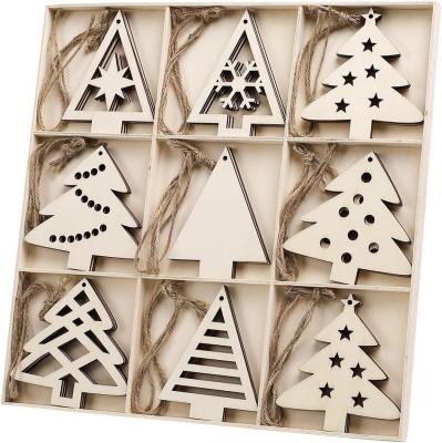 China Wooden Christmas Tree Shaped Ornaments, Unfinished Wooden Cutouts Embellishments Hanging Ornament for Christmas Decorations for sale