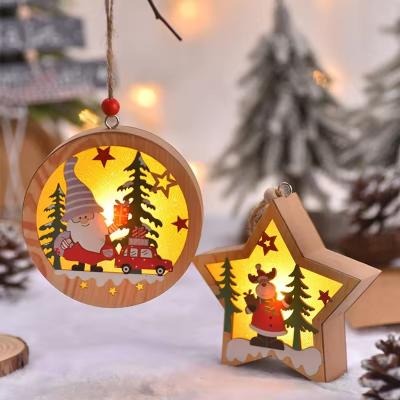 China Christmas Glow ornaments Christmas tree Wooden hanging ornaments Santa Claus snowman Elk Christmas lights for sale