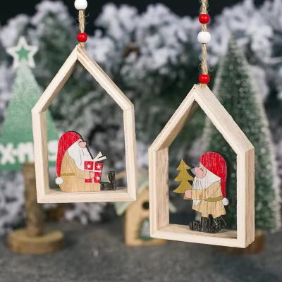 China Wooden Christmas decorations Three-dimensional painting Santa Claus display Creative Christmas tree decorations for sale