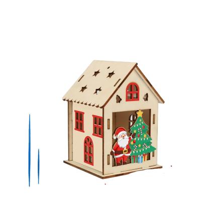 China christmas houses decorations Christmas House Craft for Kids Wooden Christmas Cabin Craft Kits for sale