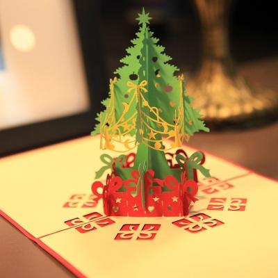 China Wooden Product Holiday Merry Christmas 3D Pop up Greeting Cards Wooden Cards for sale