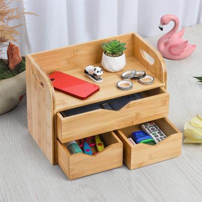 China 3-Tier Bamboo Desk Organizer, Mini Bamboo Desk Drawer Tabletop Storage Box Countertop Organization - Office, Makeup Vanity for sale