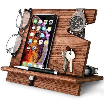 China Celularstand Horlogehouder Mannen Hout Mobiele basis nachtkast Oplaadstation Docking Station Vrouwen Accessoires Houten opslag Te koop