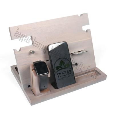 China Wood Docking Station Phone Nightstand Organizer Table Multi Watch Stand Wallet Key Gadget Device for sale