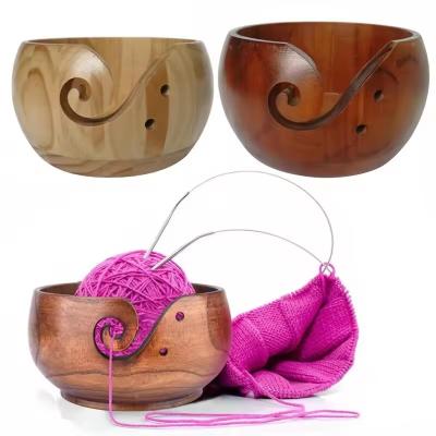 China Handmade Wooden Bowl Storage Crochet Knitted Yarn Bowl With Hole for sale