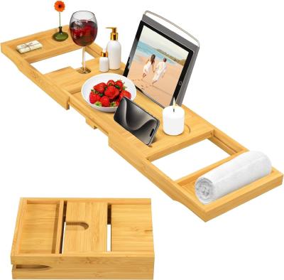 China High Quality Bath Caddy Tray for Bathtub - Adjustable Bamboo Tray for Expandable Bathroom Accessories for sale